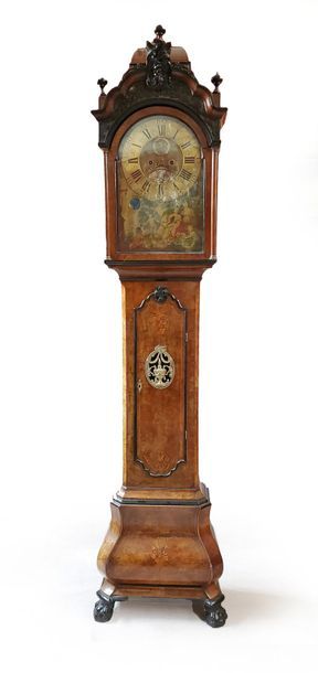null Veneer floor clock inlaid with flowers. The dial, signed Jan HERMELINK and located...