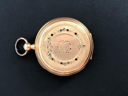 null Montre de gousset en or jaune 18K (750°/°°), le fond guilloché d'un écu, le...