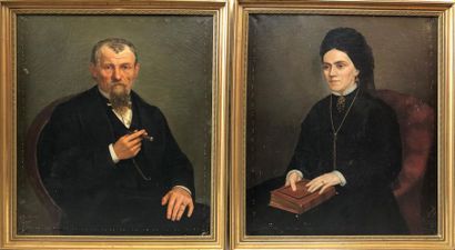 Antoine Marie ROUCOLE (1848-1918) Portrait of man and portrait of woman. Two oils...
