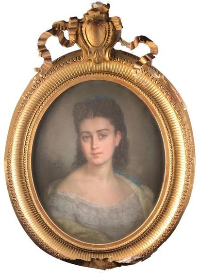  Alphonse Frédéric MURATON (1824-1911) Portrait de jeune femme brune, 1871. Pastel...