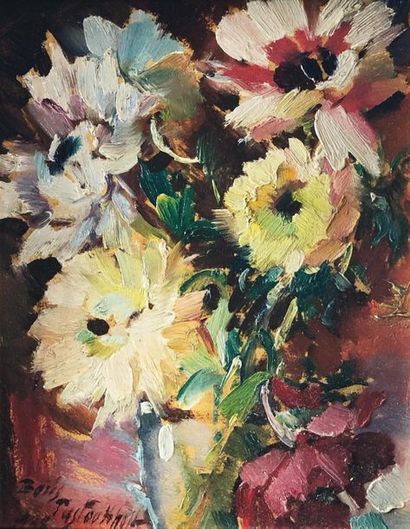  Boris PASTOUKHOFF (1894-1974) Bouquet dans un vase, 1938. Huile sur carton signé...
