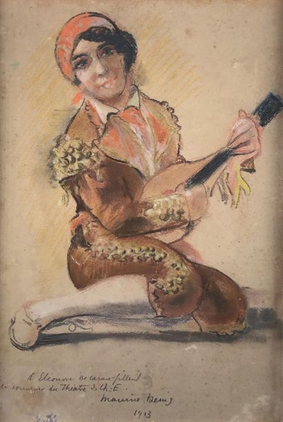  Maurice DENIS (1870-1943) Joueuse espagnole, 1913. Pastel sur papier signé, daté...