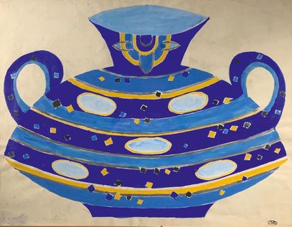 null Marcel BURTIN (1902-1979)
Vase à anse bleu et jaune. 
Gouache. Cachet d'atelier...