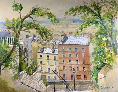 Lucien GUERBER (1920) Les escaliers à Montmartre....