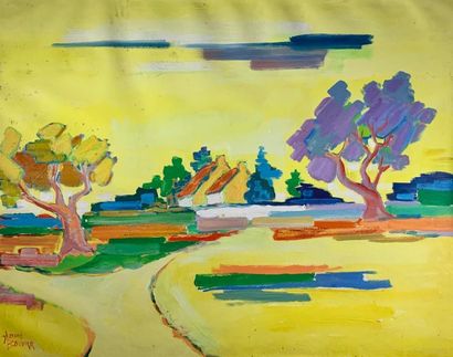 null Armand BOUVIER (1913-1997)
Path on sunset.
Oil on paper, signed lower left....