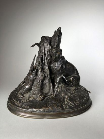 null Pierre-Jules MÈNE (1810-1879)
Chien à l'attache, . 
Epreuve en bronze à patine...