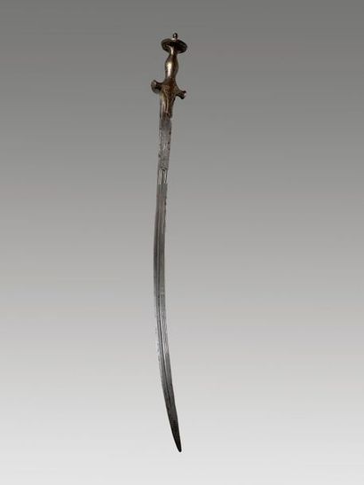 null Talwar, throat blade, without scabbard. Gold damascened iron guard.
India, 19th...