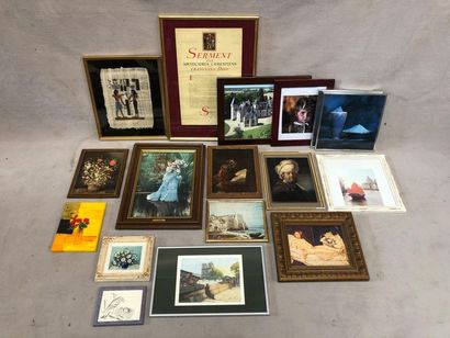 null Set of framed pieces including modern photographic reproductions and decorative...