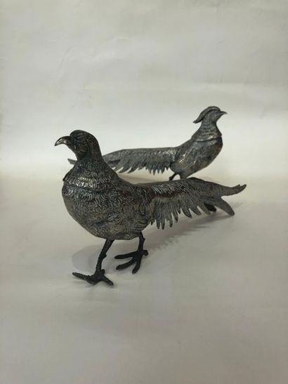null Pair of silver bronze pheasants.