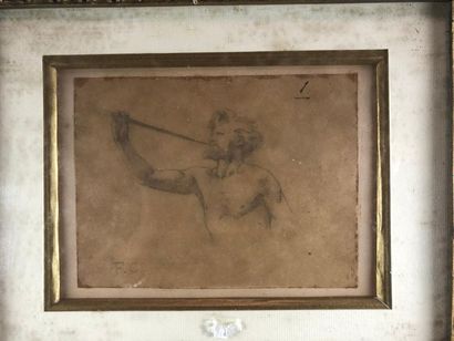 null 19th century school. Satyr musician. Pencil drawing monogrammed F.C. in the...