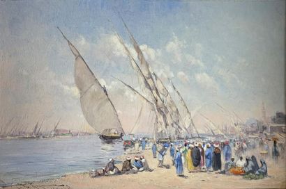 null Godefroy de HAGEMANN (1820-1877)
Egypte, vue d’Alexandrie.
Huile sur panneau...