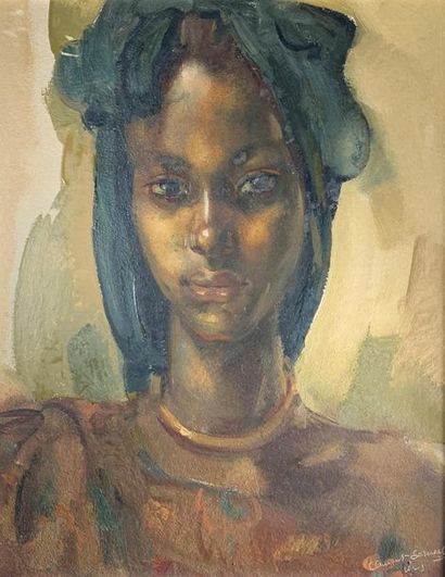 null Clément Edmond SERNEELS (1912-1991)
Portrait d'Africaine au collie.
Huile sur...