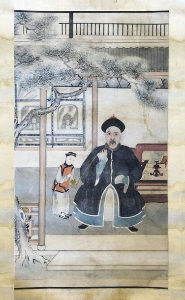 null Ecole chinoise du XIXe siècle
Portrait de notable. 
Peinture sur papier. 
97...
