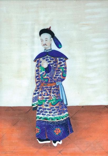 null Ecole chinoise du XIXe siècle
Portrait d'homme et de femme. 
Deux peintures...