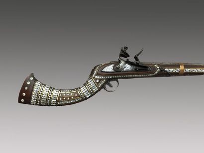 null Large Afghan "jezail" flintlock rifle. Mother-of-pearl inlays. English lock...