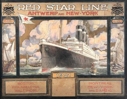 null Paul Van BREMPT (XIX-XXe siècles)
Red Star Line.
Projet d'affiche à la gouache...