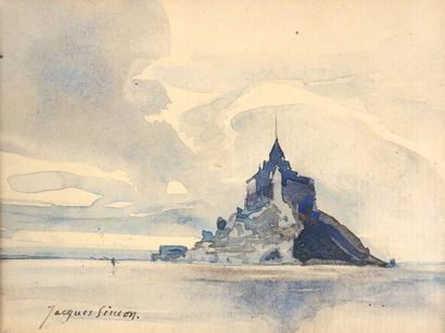 null Jacques SIMON (1875-1965) 
Vue du Mont Saint-Michel. 
Aquarelle signée en bas...