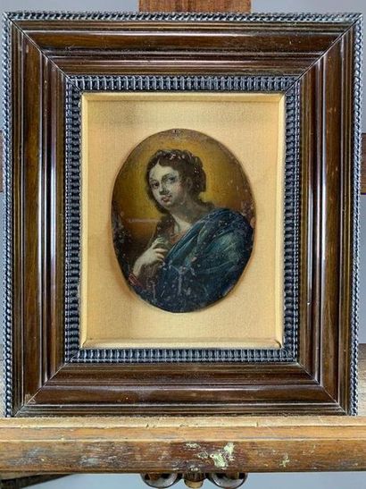 null 18th century school
Saint with blue tunic. 
Oil on copper. 
10,5 x 8 cm