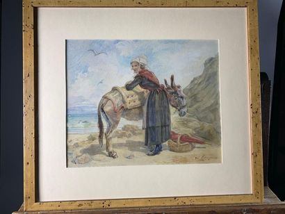 null Alfred QUESNAY DE BEAUREPAIRE (1830-C.1897)
The donkey of Korrigans.
Watercolour...