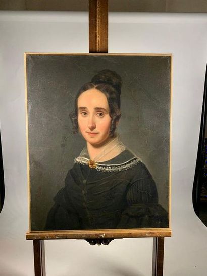  Ecole française du XIXe siècle Portraits d'homme et de femme. Deux huiles sur papier...