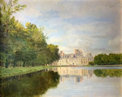  19th century school Presumed view of Chantilly. Oil on panel. 27 x 35 cm