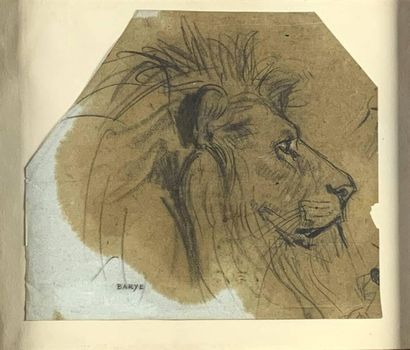 null Antoine-Louis BARYE (1795-1875) (d'après)
Tête de lion.
Dessin au fusain avec...