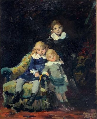 null Norbert GOENEUTTE (1854-1894) (Attribué à)
Les cousins Tripier.
Huile sur toile...