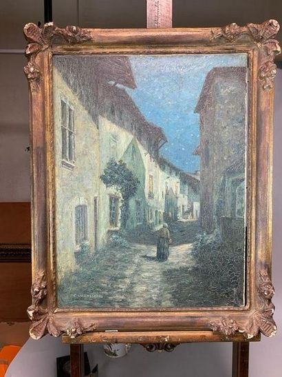 null Claude LIGONESCHE (1881-1949)
Une ruelle la nuit. 
Huile sur toile signée en...