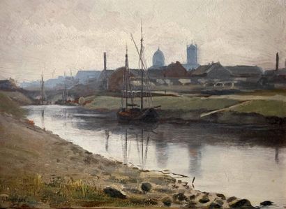 Arthur Léopold BAMBRIDGE (1861-1923)
Le canal.
Huile...