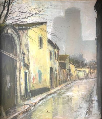 PELLETIER (XIXe siècle)
Rue après la pluie.
Pastel...