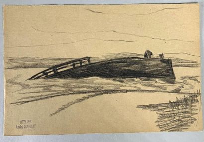 null André MARGAT (1903-1999)
Etudes de bateaux et paysages.
Quatre dessins au crayon...
