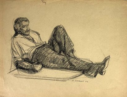 null André MARGAT (1903-1999)
Homme allongé, 1924.
Dessin au crayon gras, signé et...