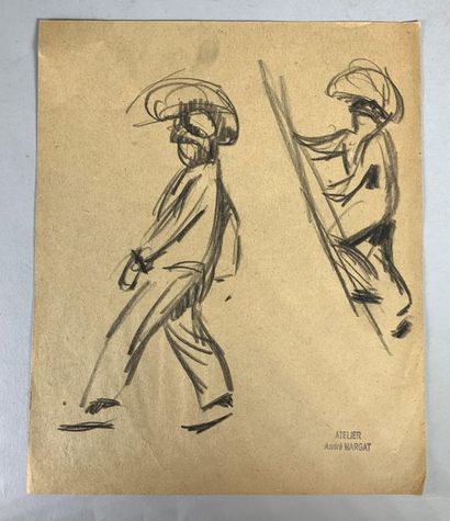 null André MARGAT (1903-1999)
Worker's studies.
Four greasy pencil drawings bearing...