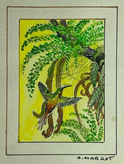 null André MARGAT (1903-1999)
Japanese hummingbirds and fish.
Two watercolours signed...