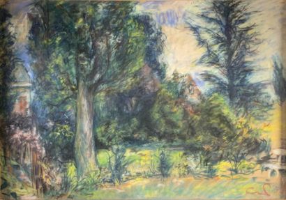 Louis FORTUNEY (1875-1951) Le jardin. Pastel...