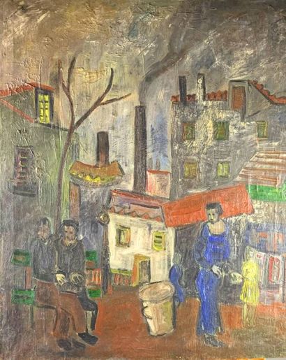 Jacques DAUFIN (1930) La rue animée. Huile...