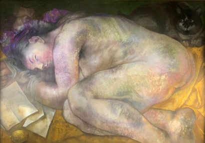 Augusto PAVANEL (1940) Femme endormie. Pastel...