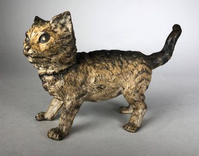 null Bronze de Vienne, XIXe siècle
Encrier au chat.
Bronze peint marqué «Geschütz»....