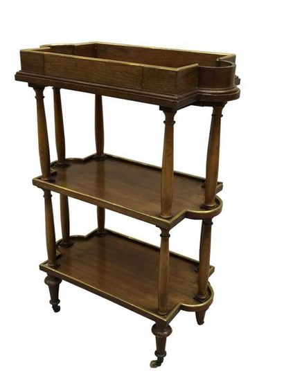 null Small trolley with three wooden and brass trays (missing). 
 19th century.
H:...