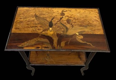  Émile GALLÉ (1846-1904) Iris table with two inlaid tops, signed on the upper top....