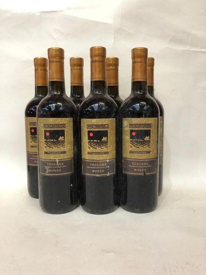 null Sept bouteilles de vin de Toscane, Giordano, Vespero, deux 2013, cinq étiquettes...