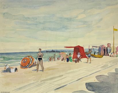 null André MARGAT (1903-1999)

Sur la plage.

Aquarelle signée en bas à gauche. 

25...