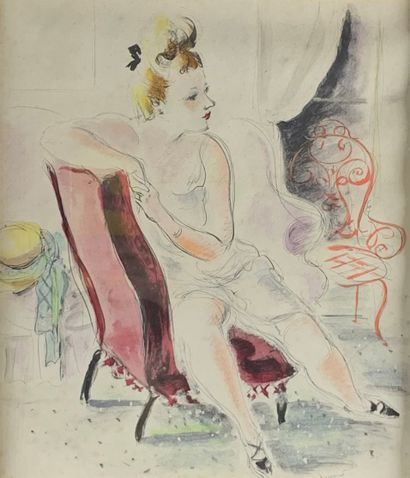 null André DIGNIMONT (1891-1965)

- Femme assise. Gravure rehaussée. 25 x 22 cm

-...