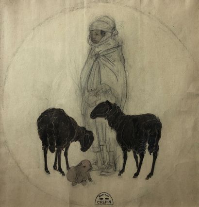 null 
Suzanne CREPIN (1886-1956)
Le jeune berger. 
Dessin à la mine de plomb et aquarelle....
