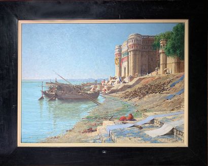 null 
Tancrède BASTET (1858-1942)
Palais d’un rajah à Bénarès.
Importante huile sur...