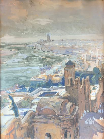 null 
Henri Jean PONTOY (1888-1968)
Vue de Rabat, 1931.
Aquarelle et gouache signée...