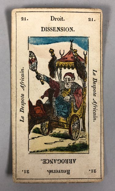 null Jeu de tarot complet de soixante-dix-huit cartes imprimée et ornées de gravures.

XVIIIe...