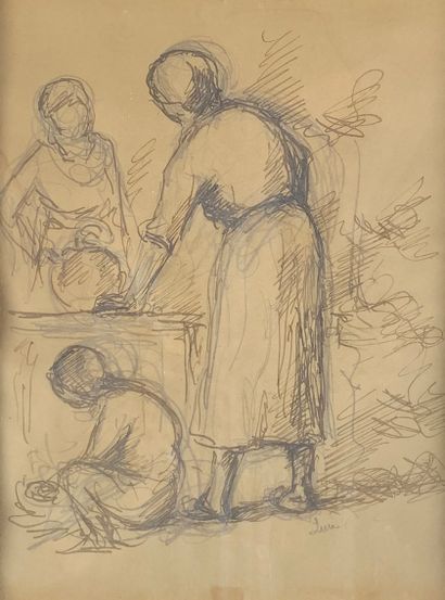 null Maximilien LUCE (1858-1941) 

Les cuisinières. 

Dessin à l'encre brune signé...