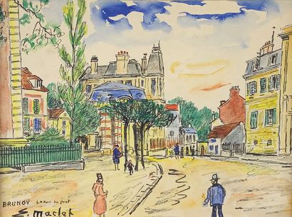null Élisée MACLET (1881-1962)

"Brunoy, la rue du pont". 

Crayon et aquarelle titrée...