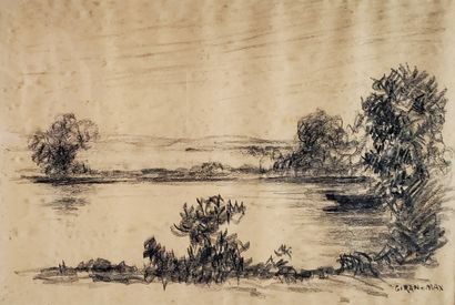 null Léon GIRAN-MAX (1867-1927)

Sur l'étang.

Dessin au fusain signé en bas à droite.

18,5...